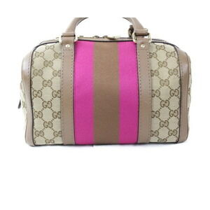 Gucci Brown Boston Pink Bag Tan Beige Canvas Shoulder Handbag GG